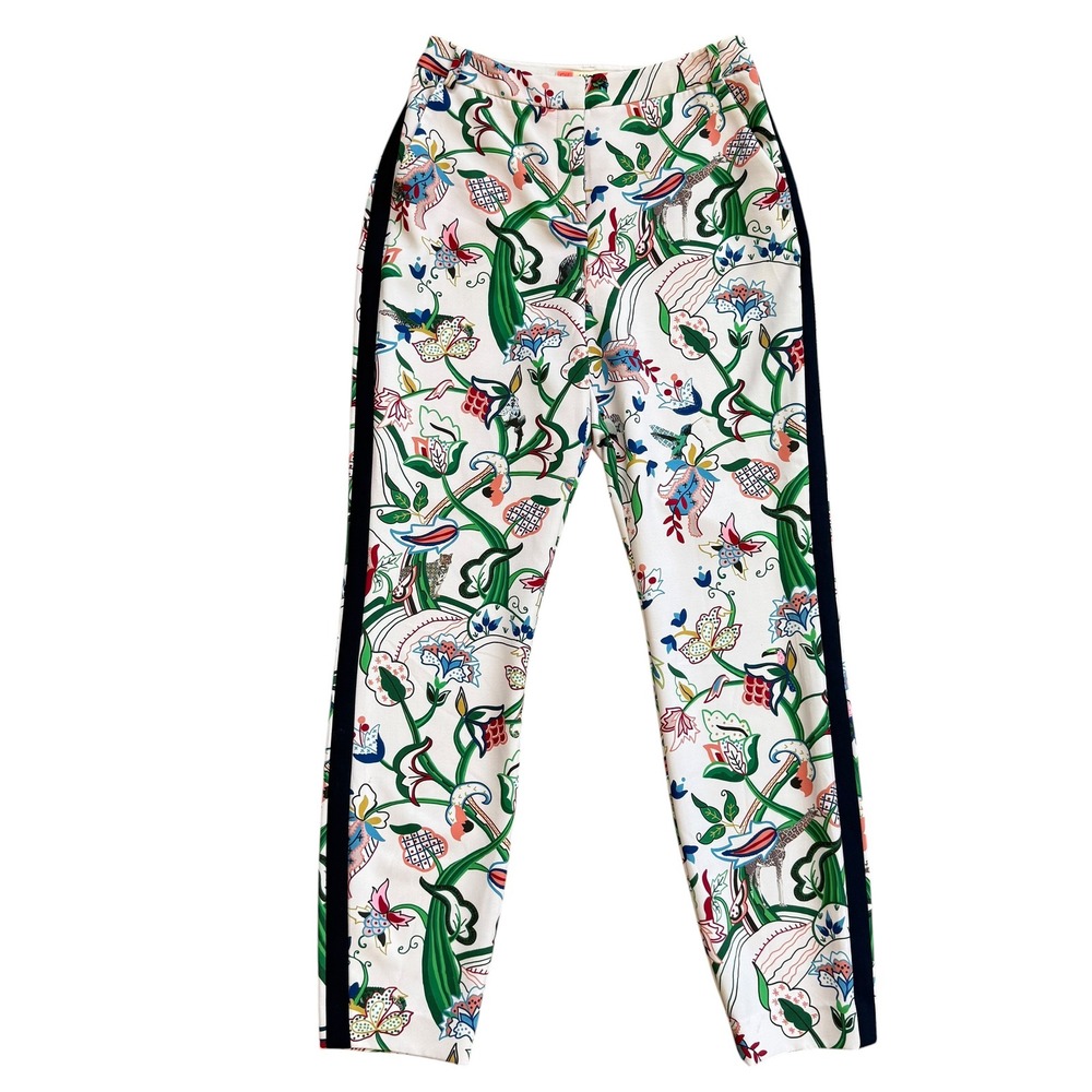 Ted Baker London Floral Giraffe Print Tuxedo Stripe Ankle Trousers Size 1 Pink - Picture 3 of 11